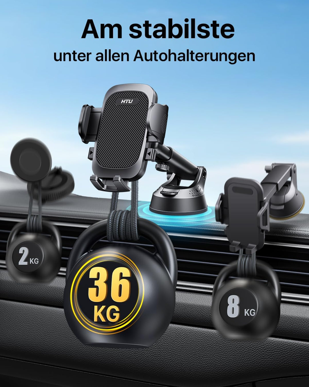 【Militär-Klasse】4 in 1 Handyhalterung Auto【Tärkst Saugnapf &amp; Clip】Federungskapazität 36KG 360° Drehb