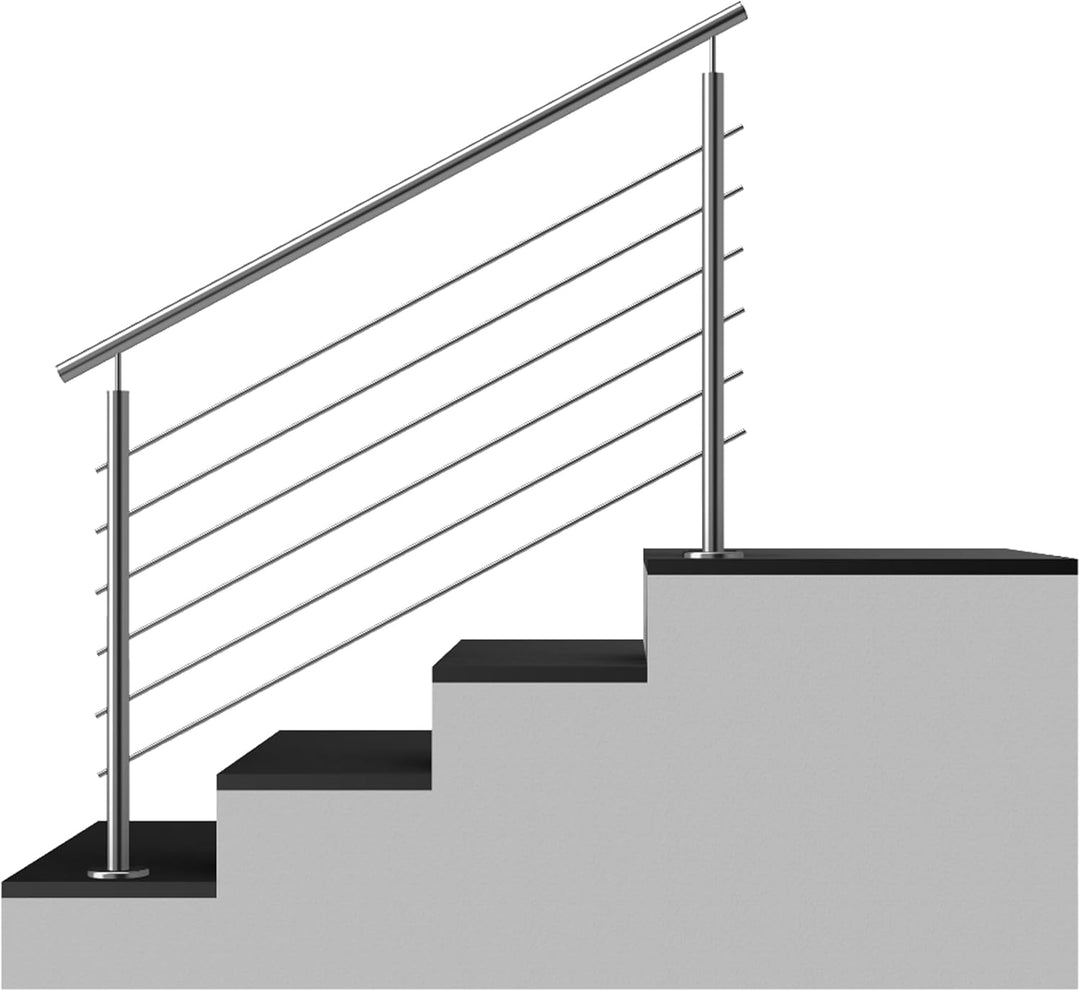 Edelstahl Treppengeländer Aufmontage, 1,4m lang, 0,9m hoch, Aussengeländer, je 2 Pfosten + 6 Querstr
