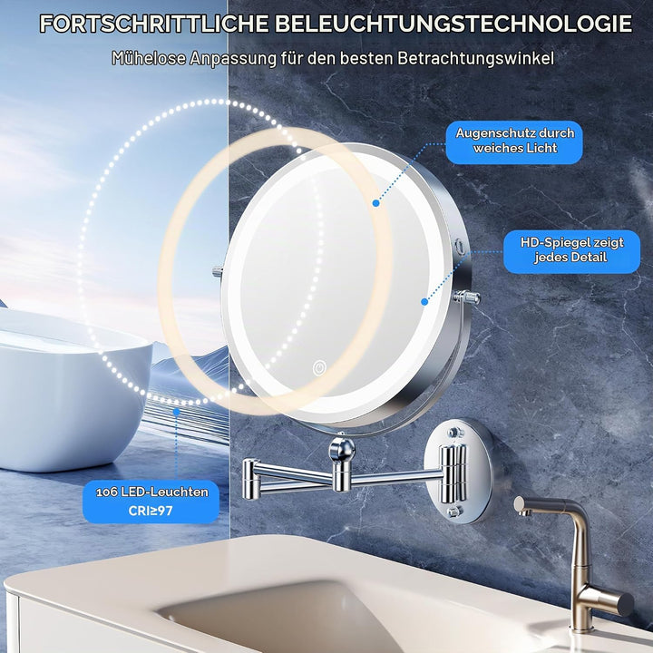 Aumxir 9" Kosmetikspiegel mit Beleuchtung, 5000mAh Wiederaufladbar Doppelseitig 1X/30X Schminkspiege