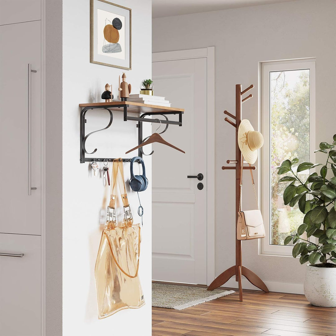 VASAGLE Wandgarderobe Industrial, mit Regal, 5 Haken, Kleiderstange, für Flur, Badezimmer, Wohnzimme