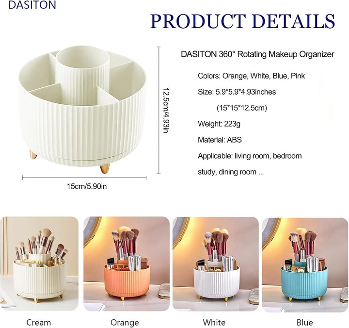 DASITON Make up Kosmetik Organizer mit 5 Fächern,360° Drehbarer Pinsel Organizer,Grosser Kapazität S
