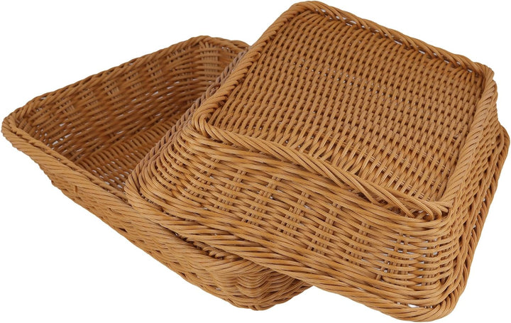 4 Stück Brotkorb Geflochten, 35 x 25 x 7cm Braun BröTchenkorb, Kunststoff Brotkorb Gross für Küche u