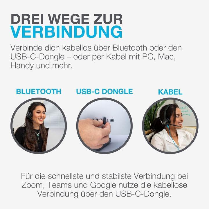 JLab Go Work 2nd Gen Headset mit Mikrofon Bluetooth & USB C Dongle, 55+ Std. Akku, On Ear Wireless H