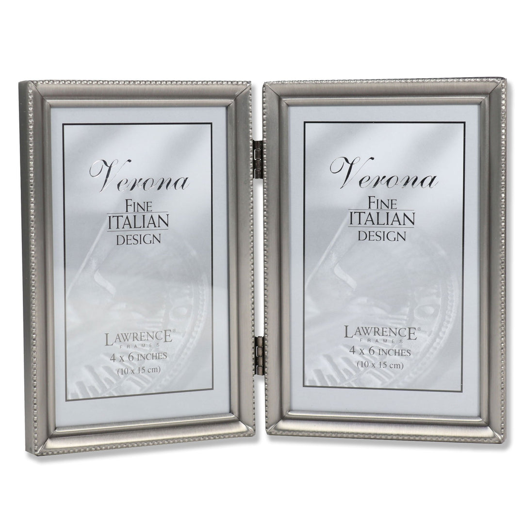 Lawrence Frames Doppel-Bilderrahmen mit Scharnier, 10 x 15 cm, Antik-Zinn-Design zinnfarben 4 Inches