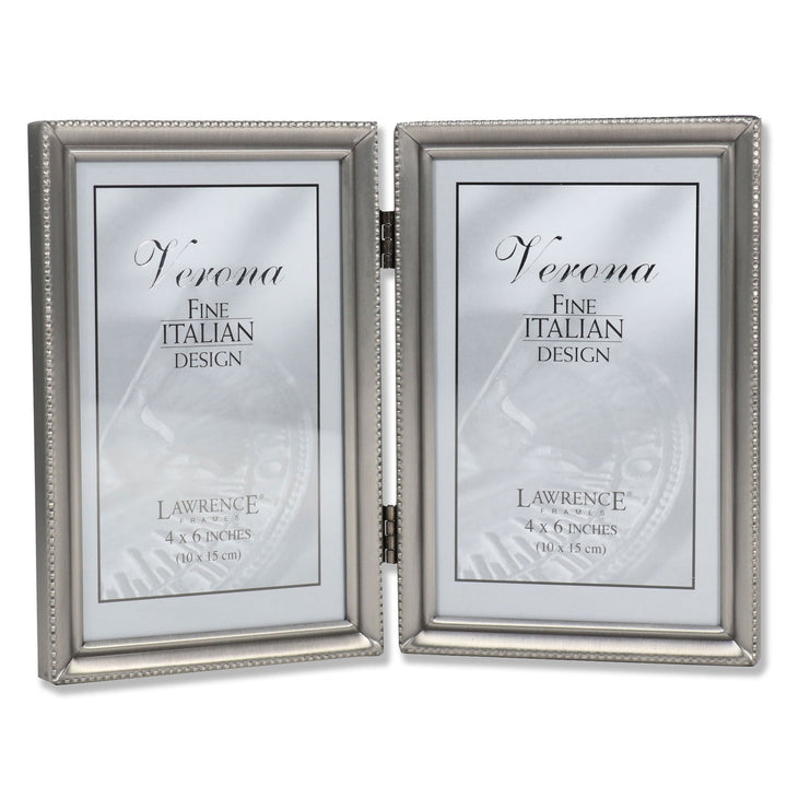 Lawrence Frames Doppel-Bilderrahmen mit Scharnier, 10 x 15 cm, Antik-Zinn-Design zinnfarben 4 Inches