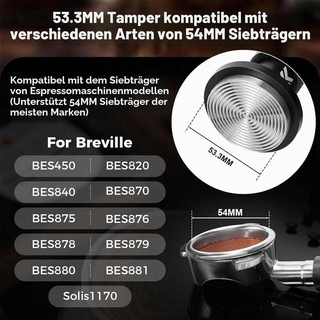 IKAPE 53,3 mm V6 Impact Espresso Tamper mit akustischer Rückmeldung, austauschbaren Federn (15 lb/30