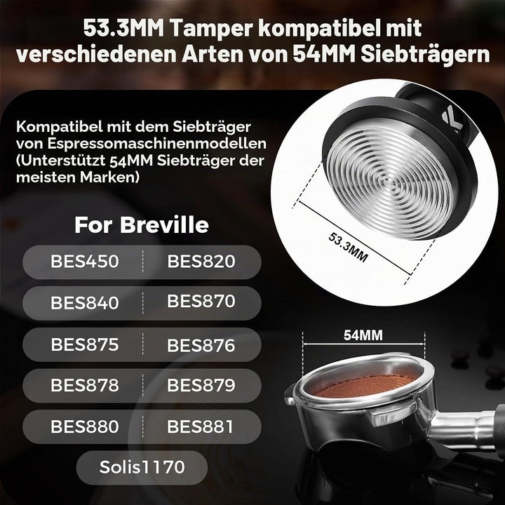 IKAPE 53,3 mm V6 Impact Espresso Tamper mit akustischer Rückmeldung, austauschbaren Federn (15 lb/30