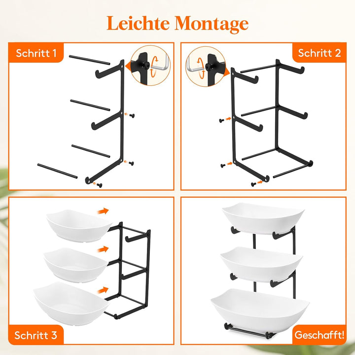 Lifewit Obst Etagere mit 3 Etagen, Servierplatte zum Anrichten von Speisen, weisse wiederverwendbare