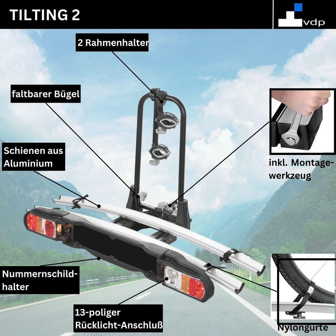 VDP eBike Fahrradträger für Anhängerkupplung Fahrrad Heckträger Radträger - Tilting 2 - Fahrradträge