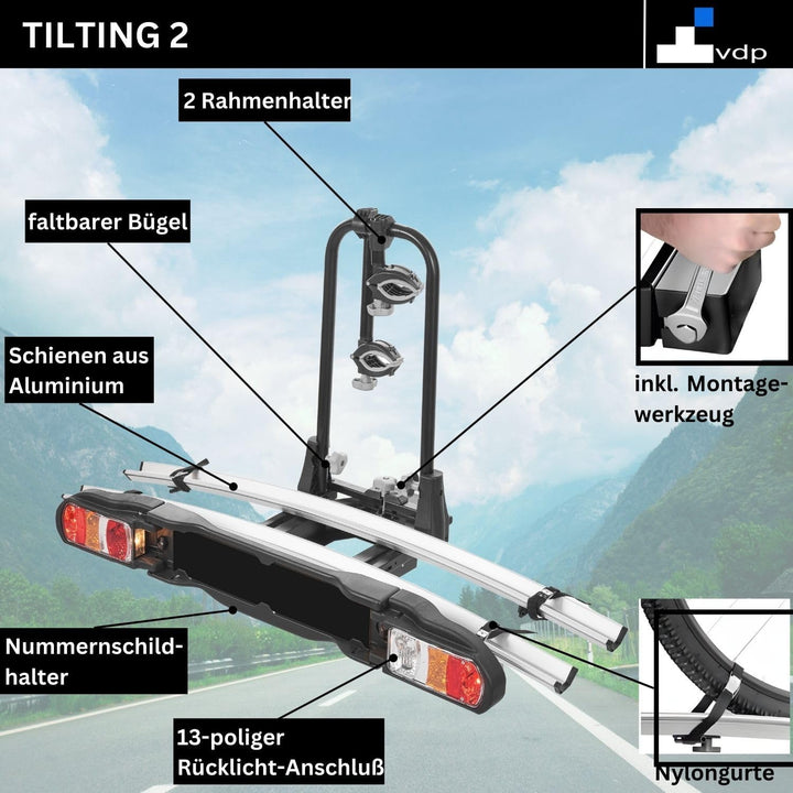 VDP eBike Fahrradträger für Anhängerkupplung Fahrrad Heckträger Radträger - Tilting 2 - Fahrradträge