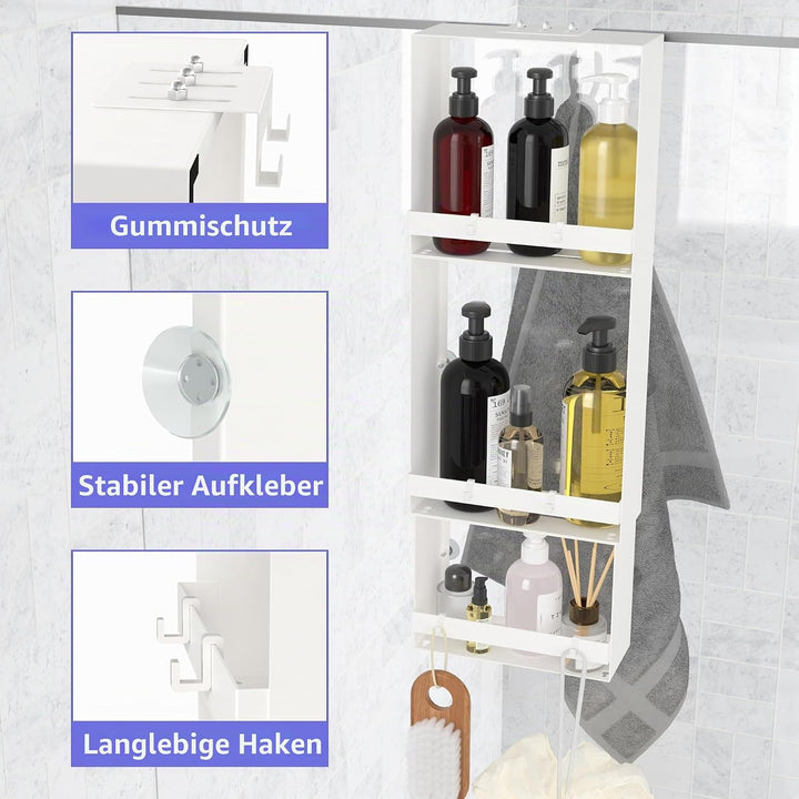 Duschablage zum Hängen, 3. Stock Duschablage 0hne Bohren Mattweiss, Badezimmer Organizer mit 4 Saugn