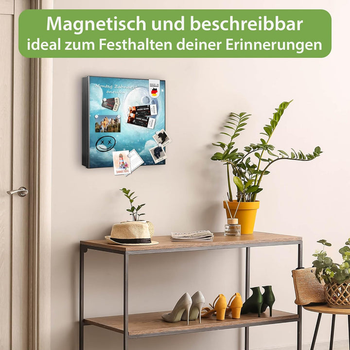 banjado® Grosser Schlüsselkasten Glas/Schlüsselbox 30cm x 30cm mit 50 Haken - Motiv schlafender Mond