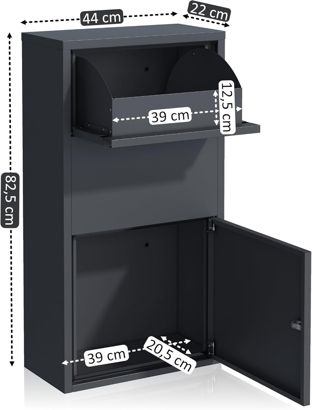 Zelsius Briefkasten mit Paketfach | Buche, Anthrazit RAL 7016 | pulverbeschichteter Stahl | integrie