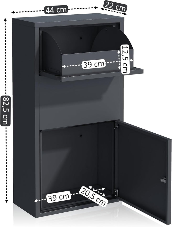 Zelsius Briefkasten mit Paketfach | Walnuss, Anthrazit RAL 7016 | pulverbeschichteter Stahl | integr