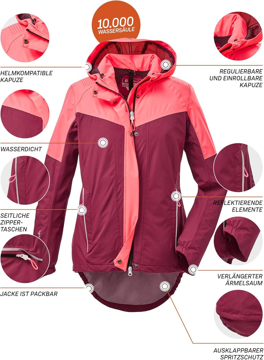 Killtec Damen Kos 27 Wmn Jckt Funktionsjacke mit Kapuze und Spritzschutz, packbar, wasserdicht, dunk
