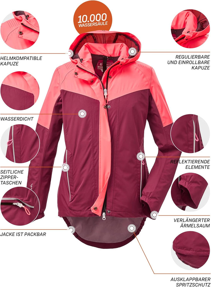Killtec Damen Kos 27 Wmn Jckt Funktionsjacke mit Kapuze und Spritzschutz, packbar, wasserdicht, dunk