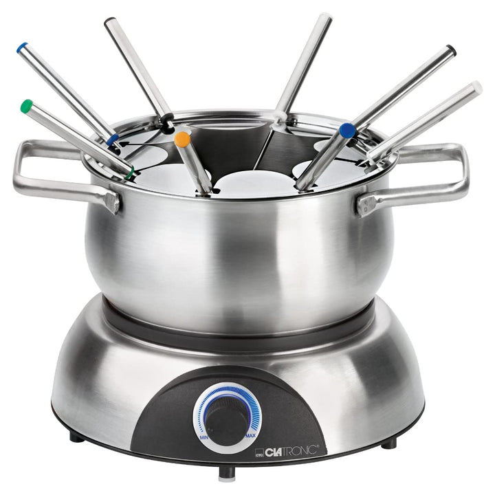 Clatronic FD 3783 elektrischer Fonduetopf, Topf mit abnehmbaren Spritzschutz, Fondue-Set für 8 Perso