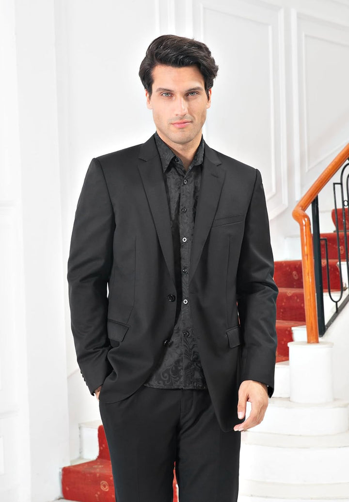 HISDERN Herren Paisley Hemd Langarm Satin Blumen Muster Hemd für Männer Jacquard Stickerei Freizeith