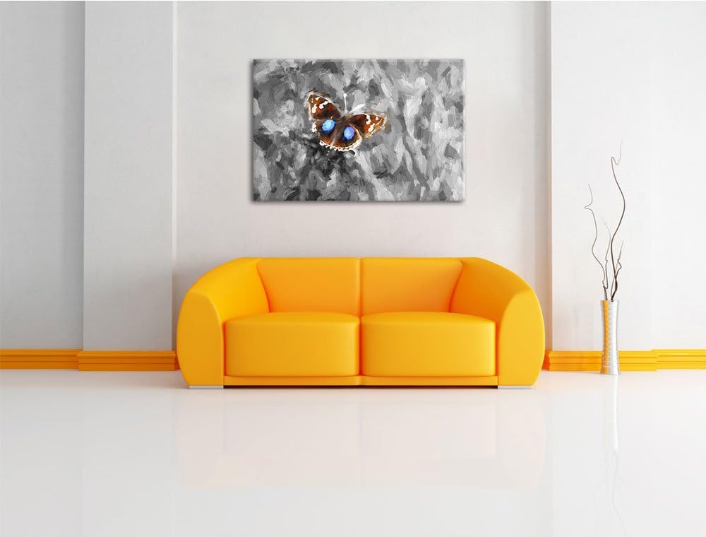 süsser Schmetterling auf Grashalm schwarz/weiss Deluxe Format: 100x70 cm auf Leinwand, XXL riesige B