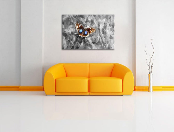 süsser Schmetterling auf Grashalm schwarz/weiss Deluxe Format: 100x70 cm auf Leinwand, XXL riesige B