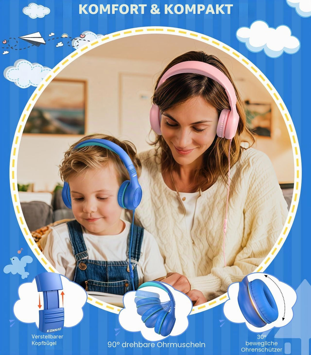 Upgrade USB Typ C Kinder-Kopfhörer, kabelgebundene Kopfhörer für Kinder mit Mikrofon für Jungen und