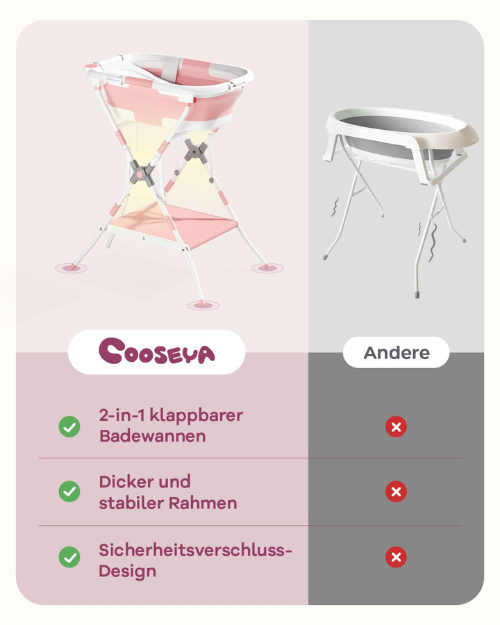 2-in-1 Baby Badewanne mit Gestell, Faltbare Badewanne Baby mit Badestütznetz, Geeignet für Neugebore