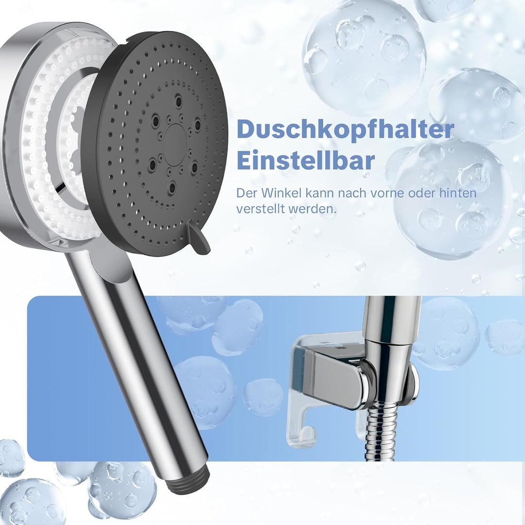 OFFO Duschkopf mit Schlauch und Halterung, 100 mm Duschbrause mit 6 Strahlarten, Handbrausen Wassers