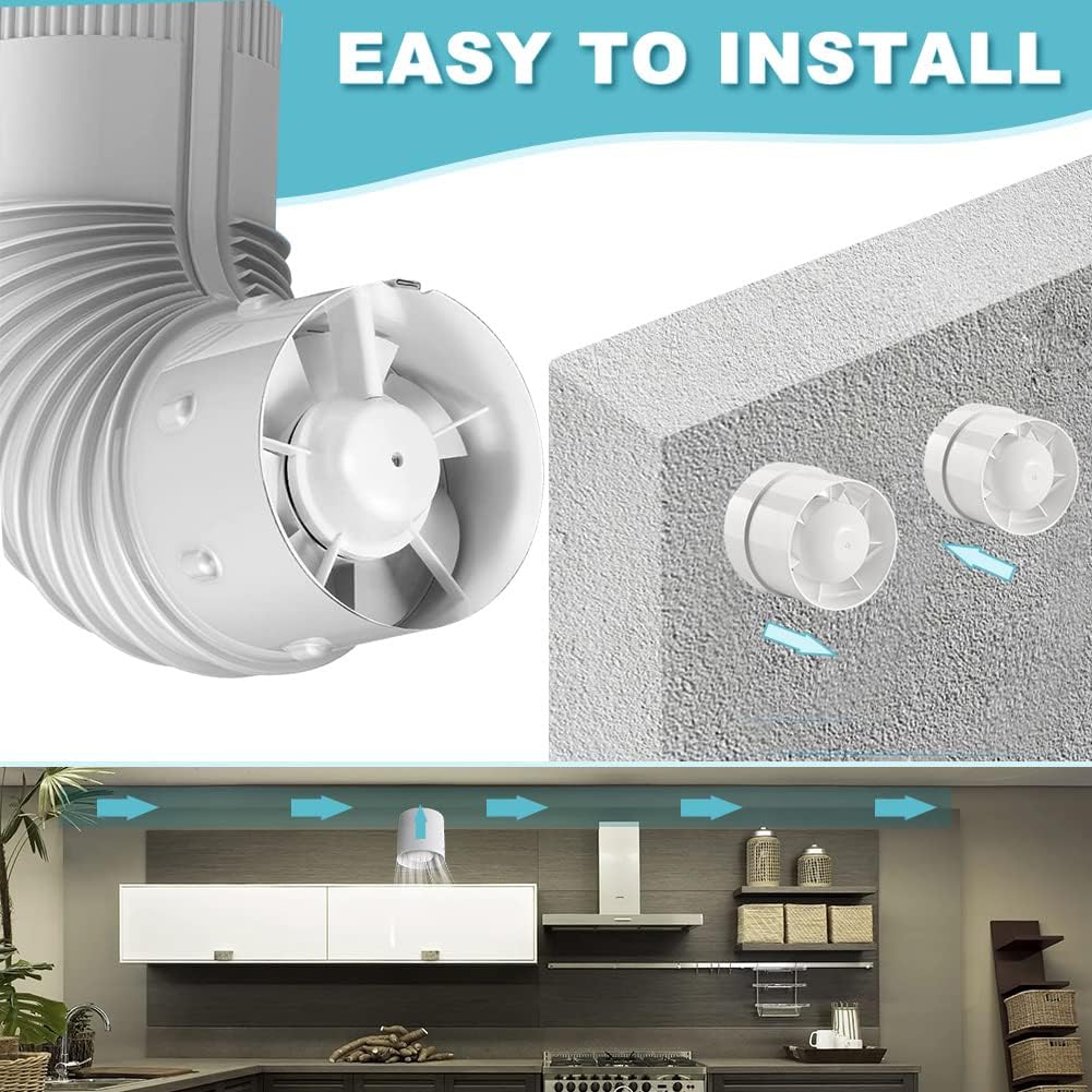 WingFly Rohrventilator 100mm Abluftventilator, mit Rückstauklappe und EU-Stecker, Rauchabzug Kanalve
