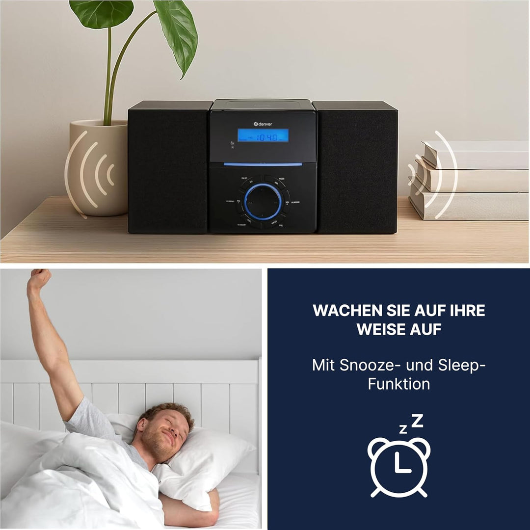 Denver MCA-240 Micro HiFi System – CD Player, FM-Radio, AUX-Anschluss – Dual-Alarmfunktion & Fernbed