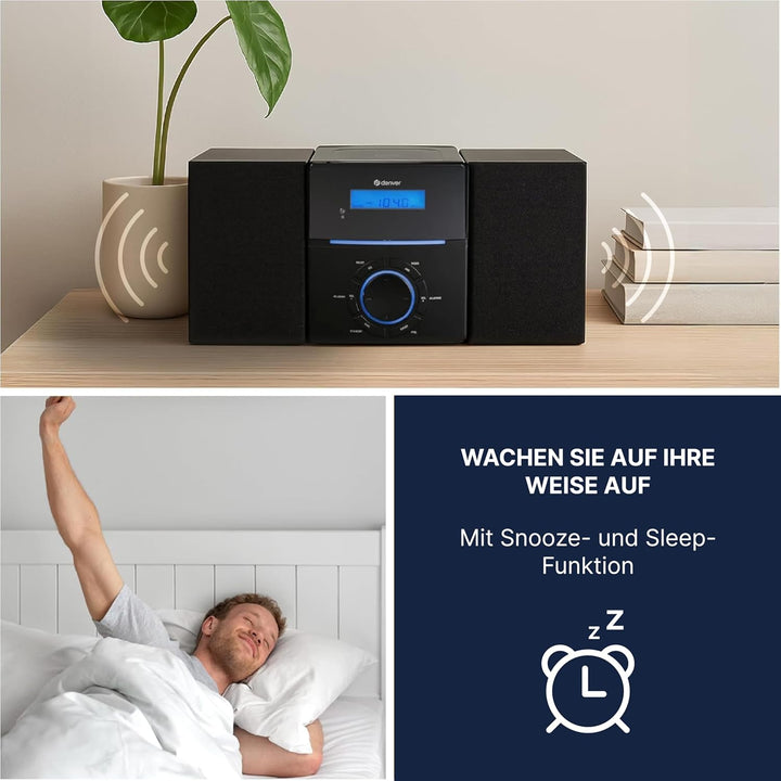 Denver MCA-240 Micro HiFi System – CD Player, FM-Radio, AUX-Anschluss – Dual-Alarmfunktion & Fernbed