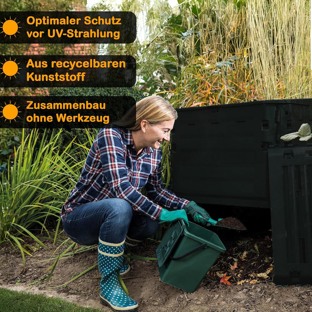 Eco-King Komposter für den Garten, 400 L, Schnellkomposter Kunststoff anthrazit, Composter Garten, K