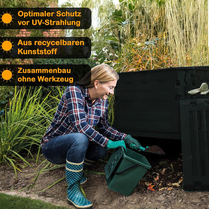 Eco-King Komposter für den Garten, 400 L, Schnellkomposter Kunststoff anthrazit, Composter Garten, K
