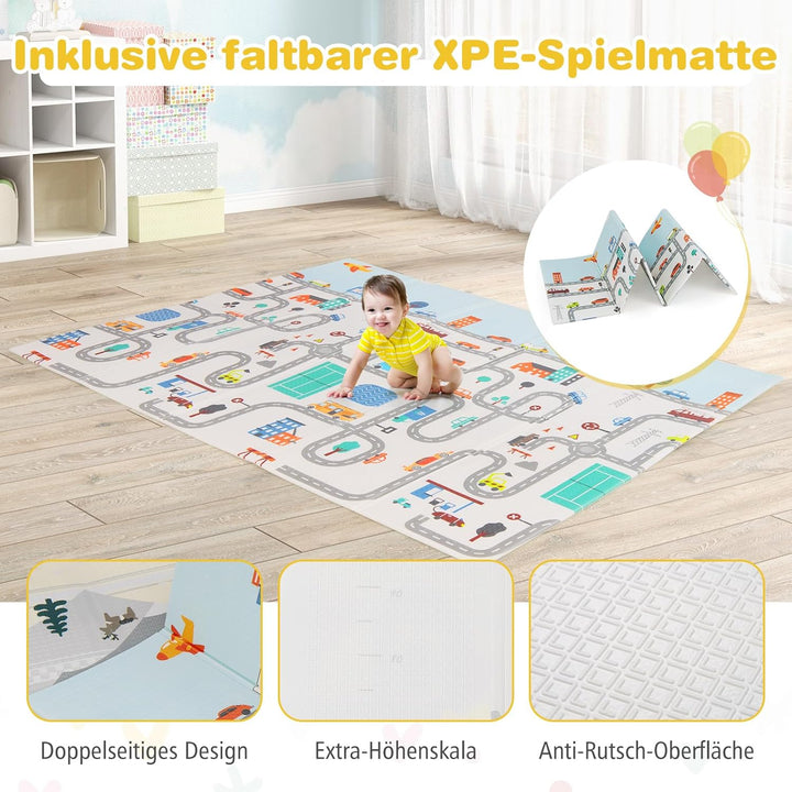 GOPLUS 189x158 cm Laufstall Baby, Laufgitter mit atmungsaktiver Netz, 4 Reissverschlusstür, Tragetas