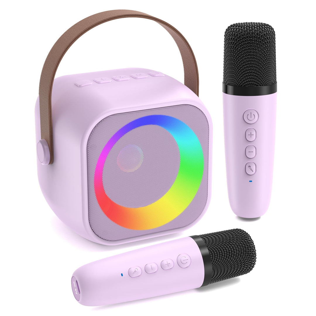 Karaoke Maschine mit 2 Karaoke Mikrofon, Tragbaren Bluetooth Lautsprecher für Erwachsene/Kinder, Ges