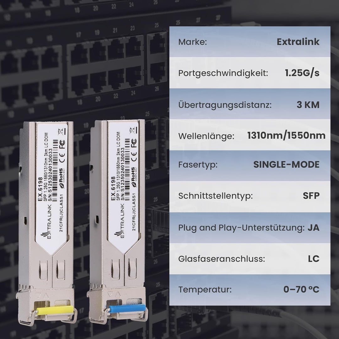 Extralink WDM SFP Modul Singlemode 1.25G LC 1310/1550nm bis 3km – Kompatibel mit Ubiquiti UniFi Netg