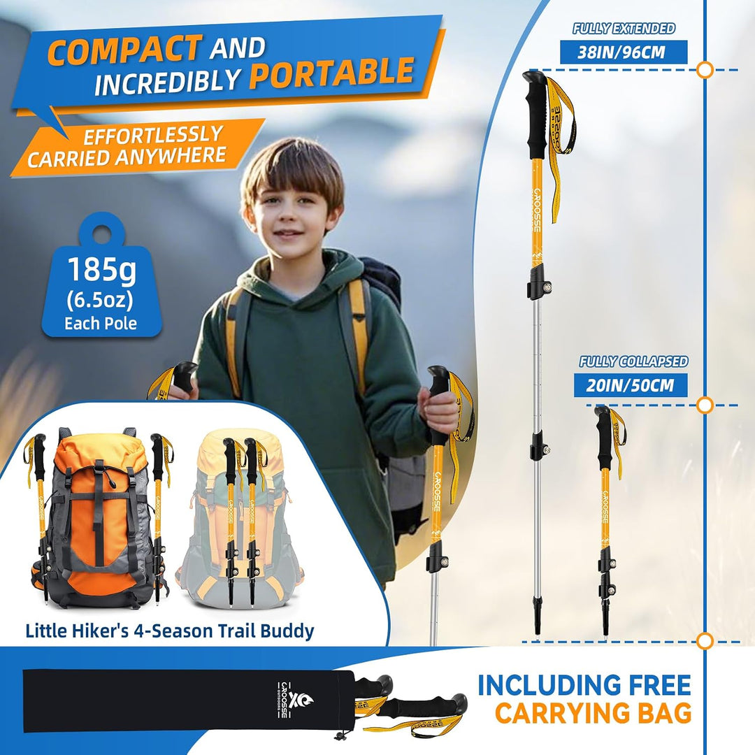 Teleskop-Trekkingstöcke für Kinder, leichte Aluminium-Wanderstöcke, 2er-Set | Croosseoutdoors 185 g
