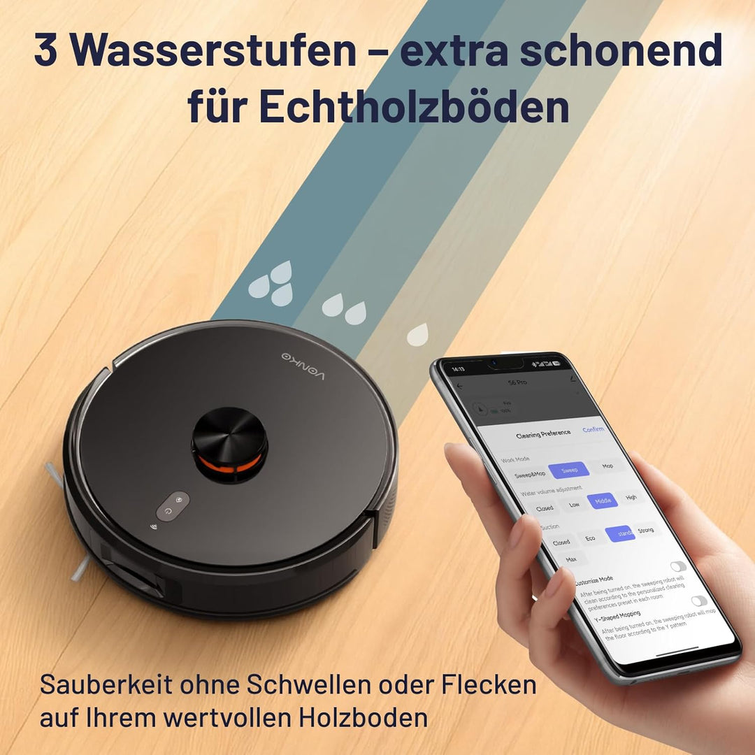 VONKO S6 Pro Saugroboter mit Wischfunktion und Absaugstation, 8000Pa Saugkraft,LiDAR 2.0 Laser Navig