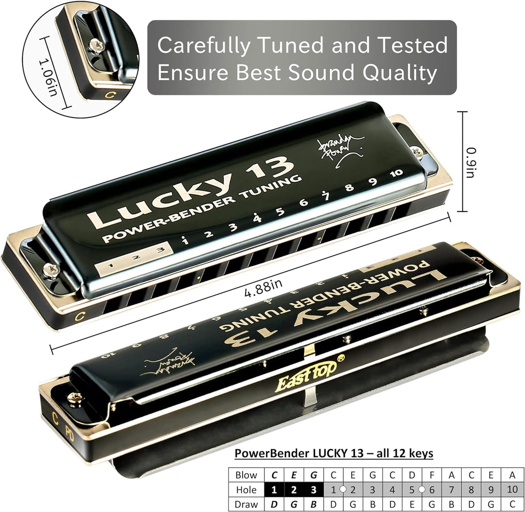 East top Lucky 13 Bass Plus Blues Harmonica 13 Holes Diatonic Harp Mouth Organ Professional Musical