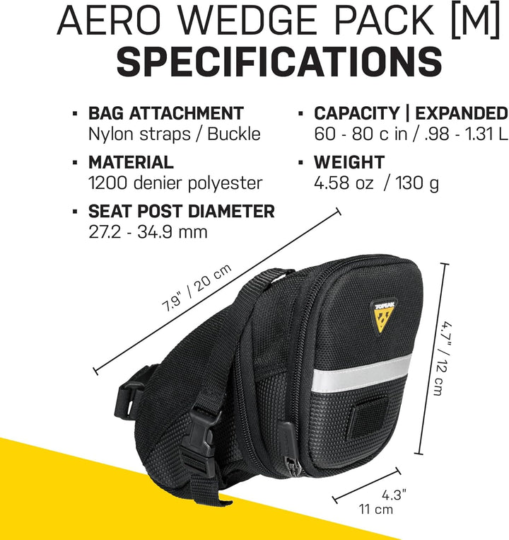 Topeak Satteltasche Mit Befestigungsriemen Aero Wedge Pack 20 x 11 x 12 cm, 1.31 Liter Schwarz, 20 x