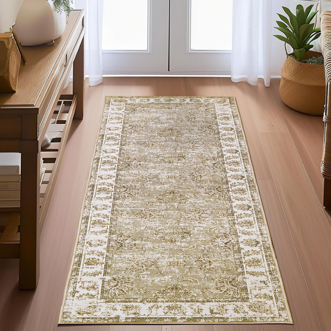 TOPICK Läufer 60x210cm Dünner Teppichläufer Flur Grau Faltbarer Teppich Vintage Teppiche rutschfeste