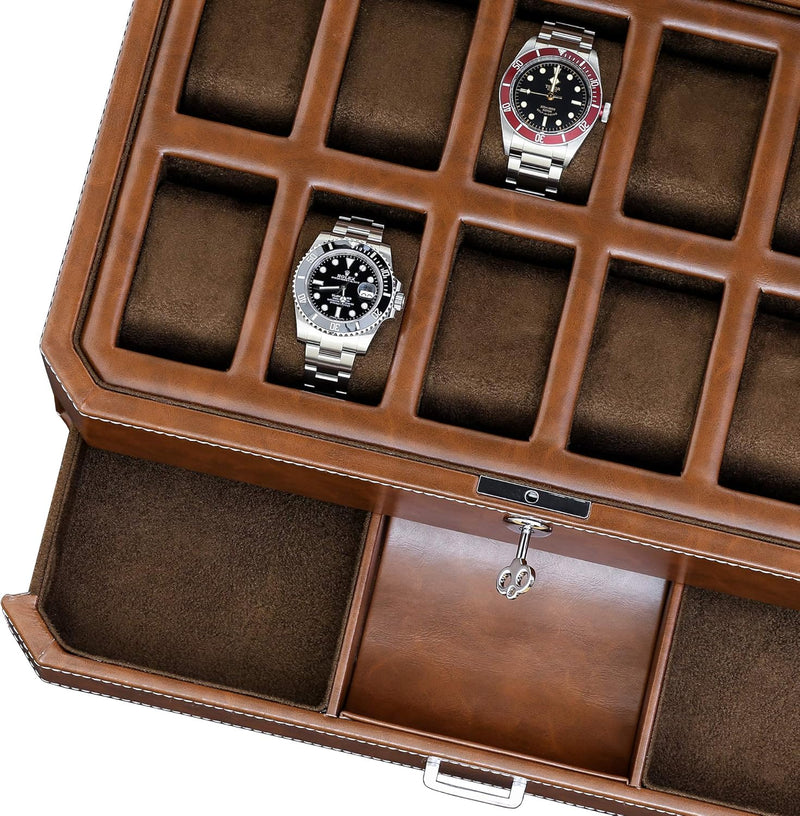 ROTHWELL 12-Fach-Leder-Uhrenbox mit Valet-Schublade – 12-Fach-Luxus-Uhrenetui, Display-Organizer, Mi