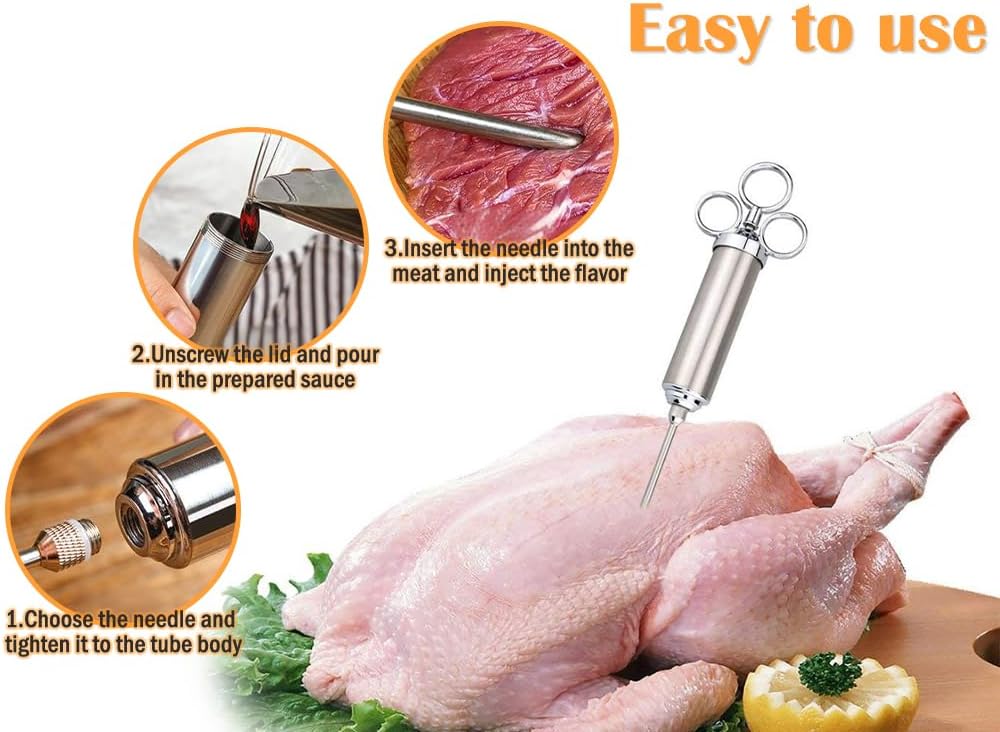 Edelstahl Fleischspritze,Bratenspritze Set,Marinadenspritze 60 ml Gewürzspritze,Spritze für Fleisch-