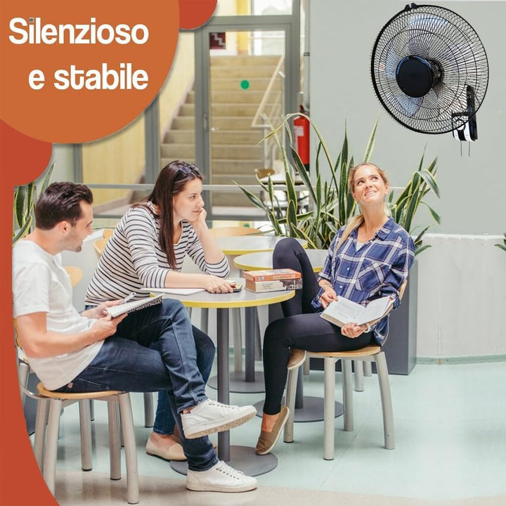 BAKAJI Wandventilator mit Gitter von 43 cm und 3 wählbaren Geschwindigkeitsstufen, Wandkühler mit 5
