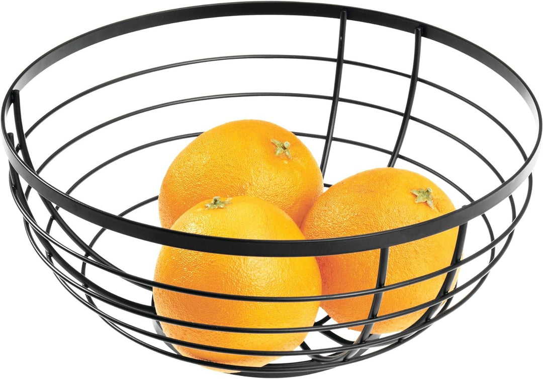 iDesign Austin Obstschale im offenen Design, runder Obstkorb aus Metall, Mattschwarz + Küchenutensil