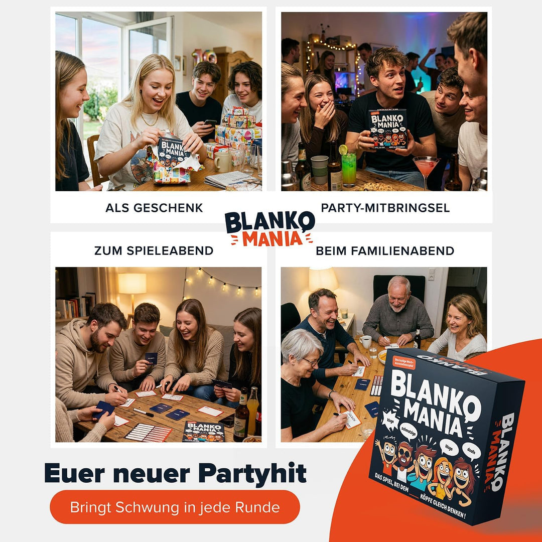 Blankomania – Wer Denkt wie du? | Das Lückentext-Partyspiel für 3-10 Erwachsene und Leute mit schwar