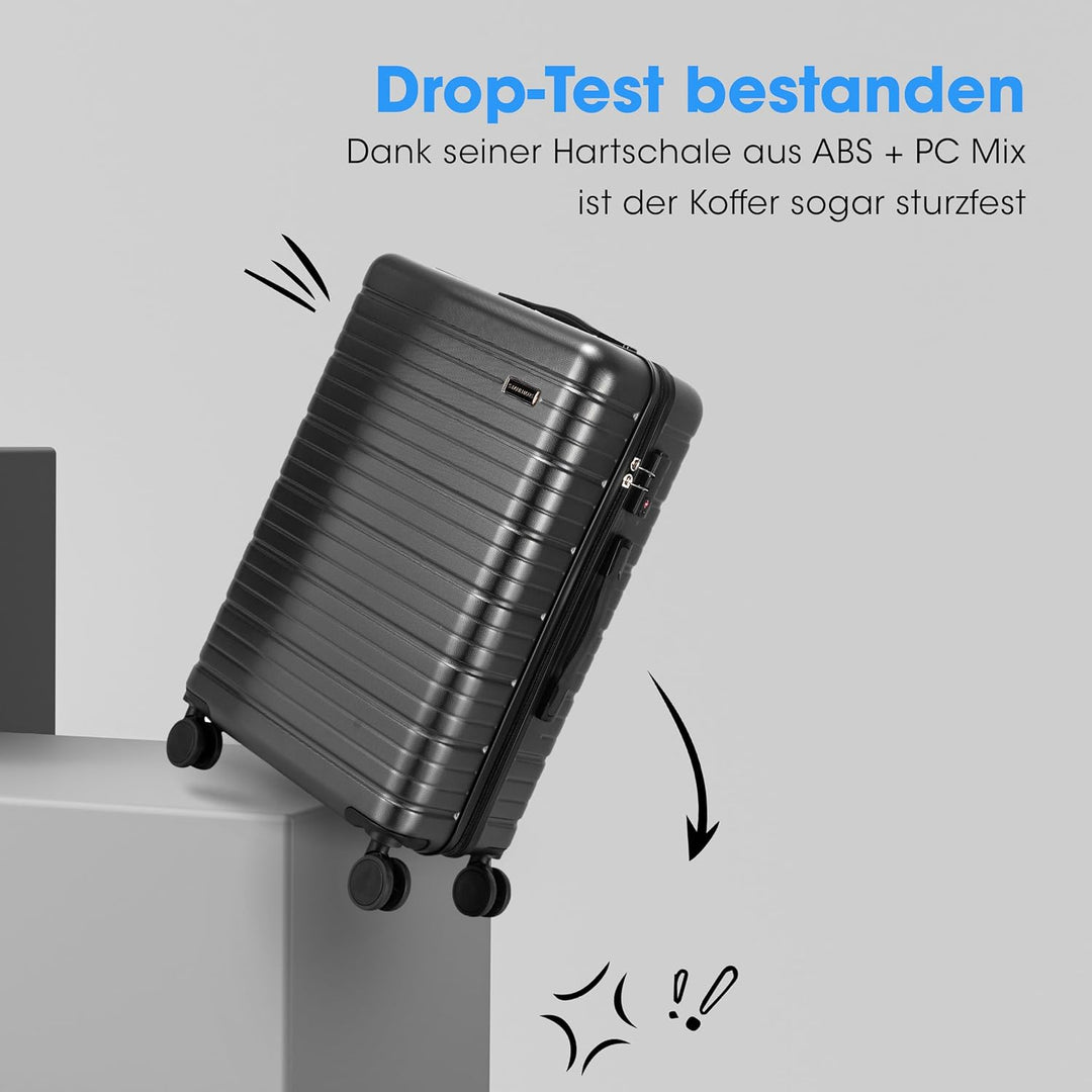 StahlHaus® Hartschalen Koffer XL 75 cm Reisekoffer – Rollkoffer sehr Gross Schwarz Luxe – 4 Rollen T