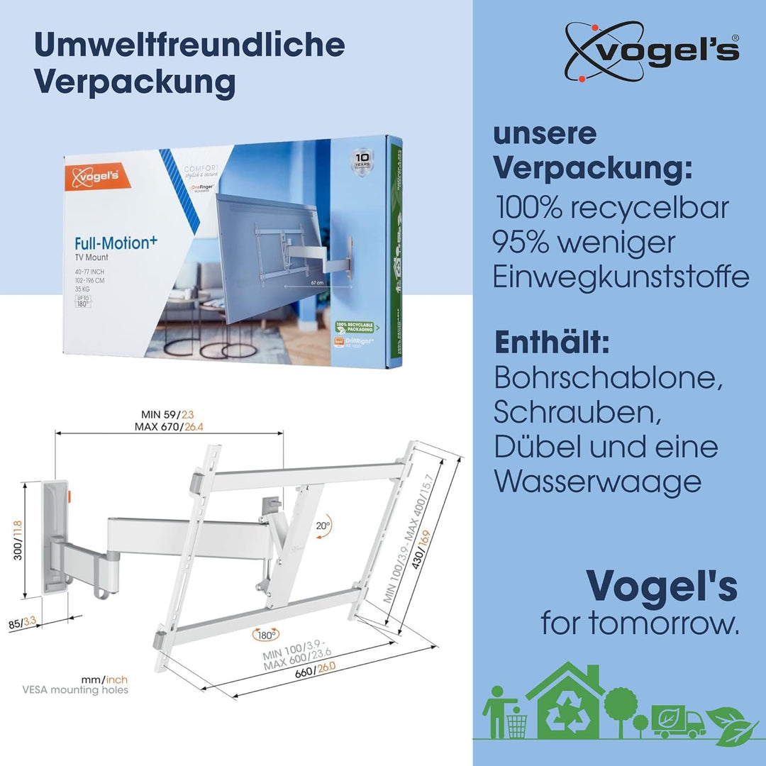 Vogel's Comfort TVM 3645 Hochwertige Schwenkbare TV-Wandhalterung für 40-77 Zoll Fernseher | Bis 35