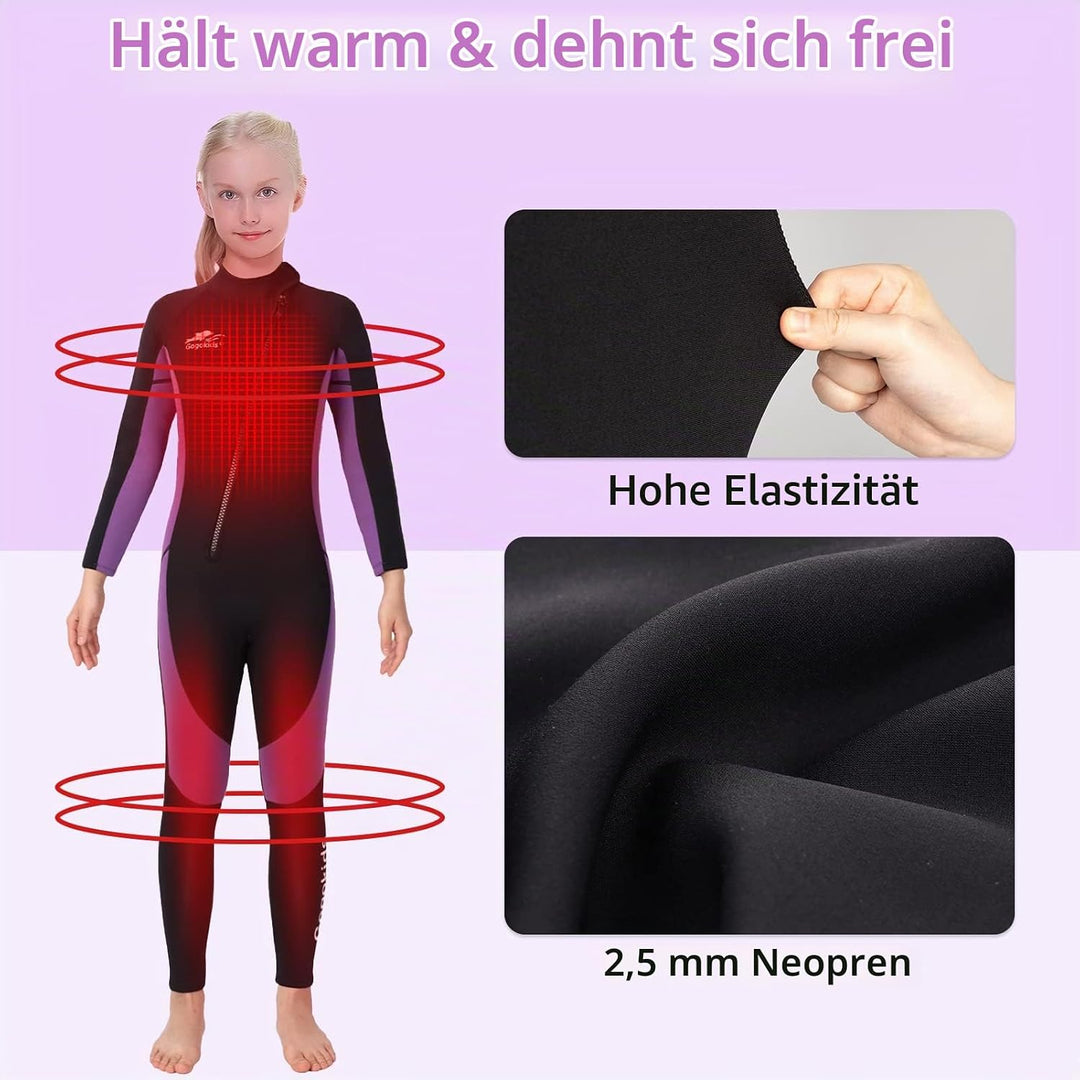 Gogokids Neoprenanzug Kinder, 8-16 Jahre Neopren Thermal Badeanzug, Front Zipper Lang Taucheranzug,