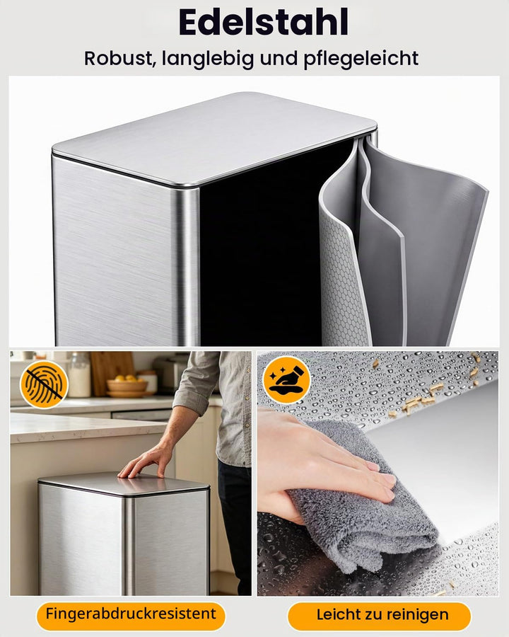 YEAUPE PRO Mülleimer Küche 20L, Abfalleimer Küche mit Pedal, Edelstahl Treteimer mit Soft-Close Deck