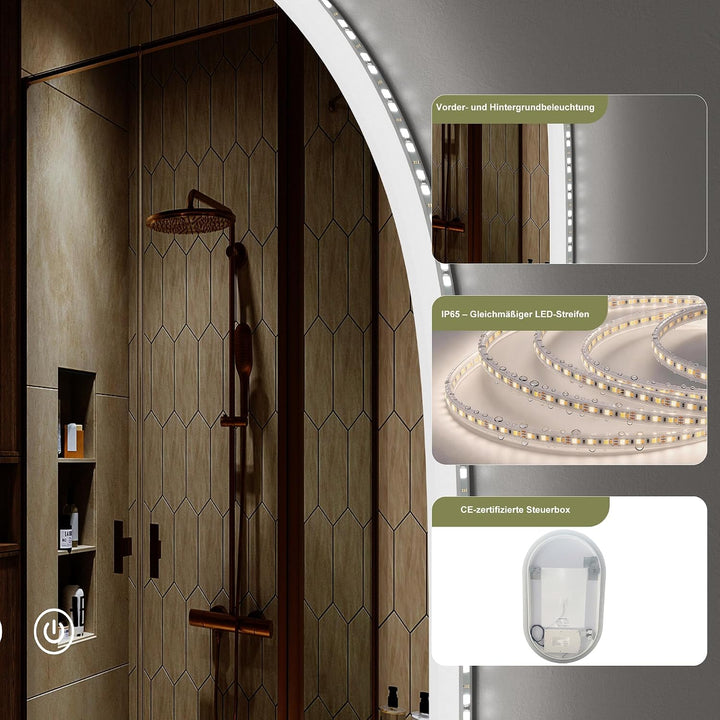 Spiegel mit Beleuchtung Oval LED Badspiegel 120x60 cm mit Touch-Schalter,3 Lichtfarbe Einstellbare,B